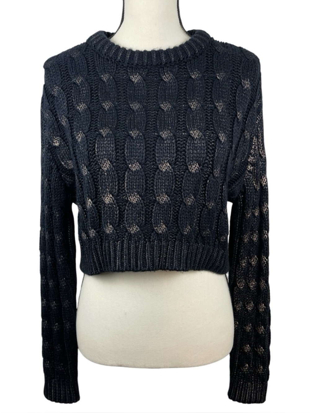 ZARA‎ Women’s Cropped Sweater Size Small Black Gold Cable Knit Long Sleeve